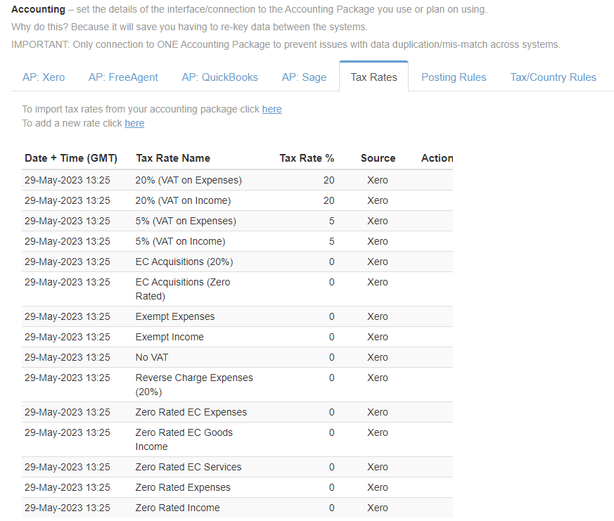 Xero Tax Rates