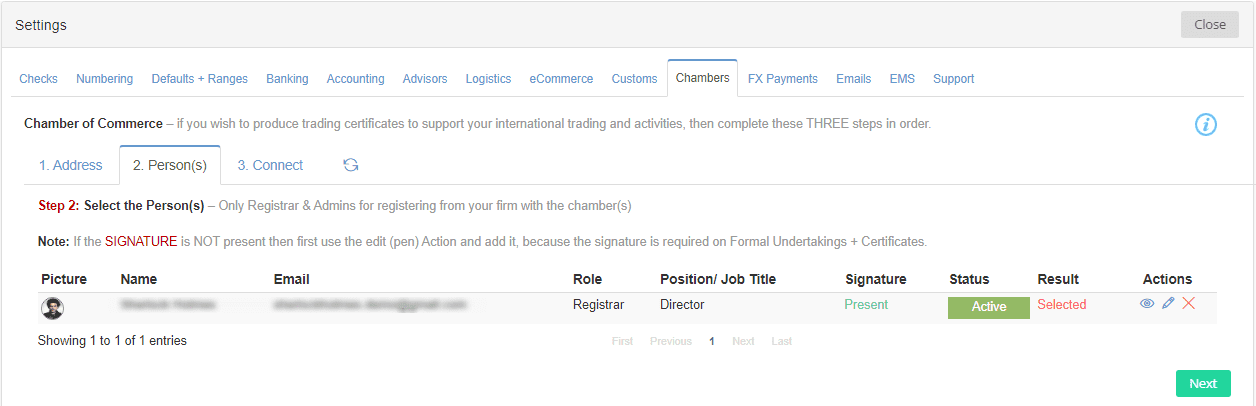 Signature Add in Chamber