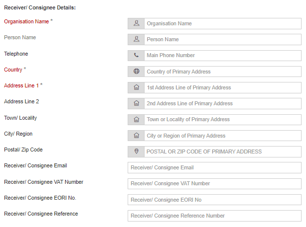 Receiver/Consignee Details