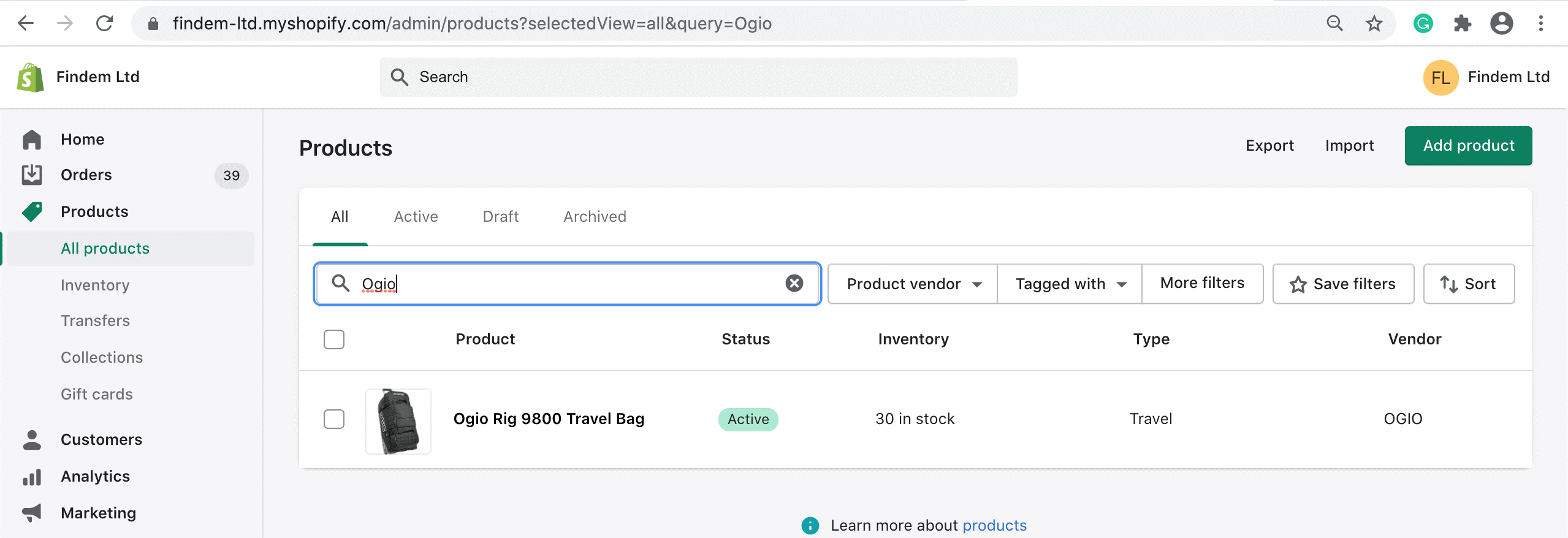 search for your recently added product