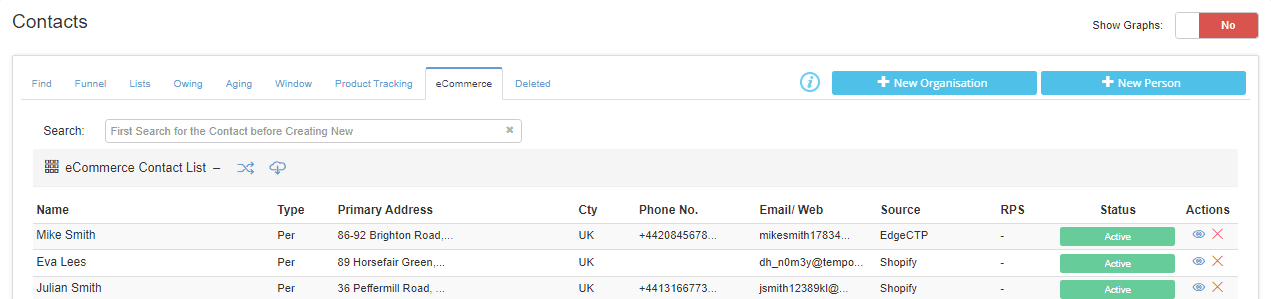 Ecommerce Contact List