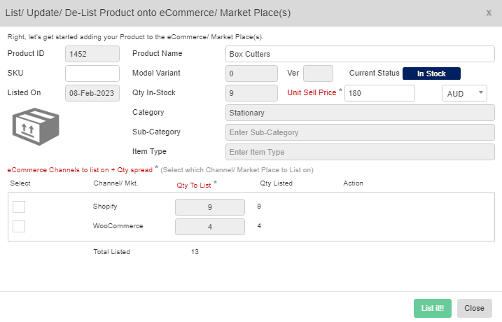 set the 'Qty To List' value
