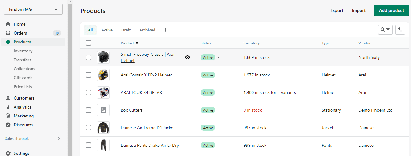 Shopify Store Stock Dashboard