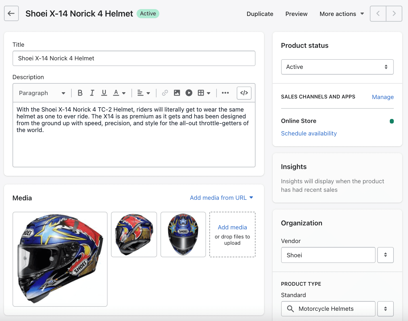 Product Edit View